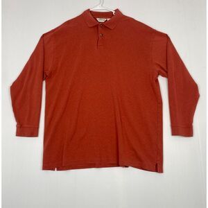 orvis shirt Men's XXL polo‎ long sleeve collared orange pullover heavy solid